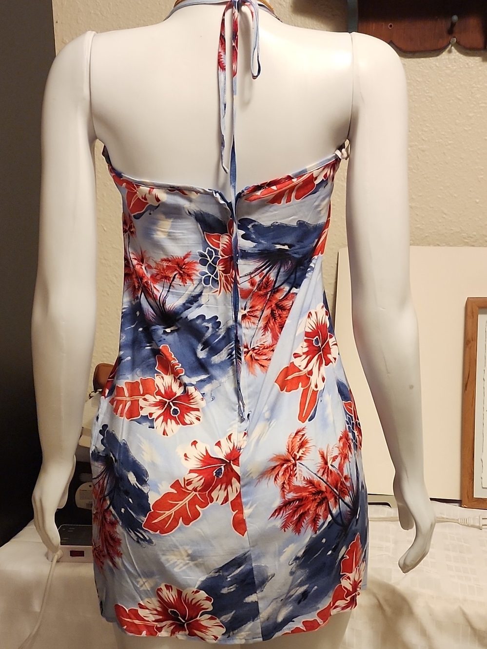 Red & Blue Floral Halter Mini Dress - Picture 3 of 5